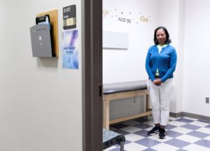 Dr. Ana Montanez stands in a medical exam room in Lubbock, Texas, as she works to combat misinformation and promote measles vaccinations during a growing outbreak.