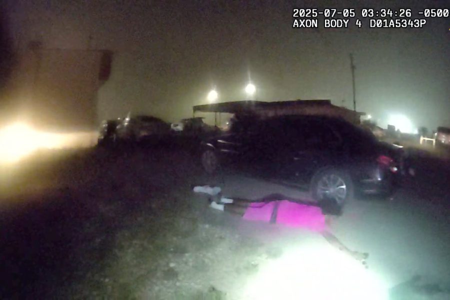 Body camera footage showing suspect lying on the ground after officer-involved shooting on July 5, 2025, in Lubbock, Texas.