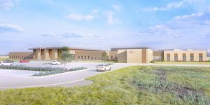 Rendering of the future Lubbock Psychiatric Center, a modern mental health hospital funded by Texas HHSC, scheduled for completion in 2027.