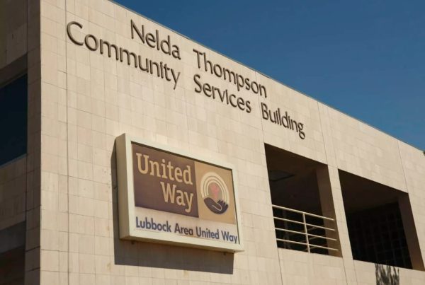 Exterior of the Nelda Thompson Community Services Building, home to Lubbock Area United Way, on a sunny day.