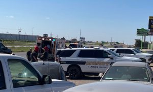 Lubbock County Sheriff’s Office vehicles and EMS respond after deputy-involved shooting on Highway 87.