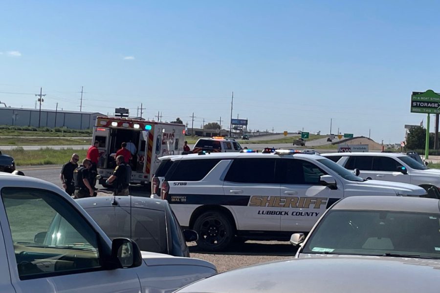 Lubbock County Sheriff’s Office vehicles and EMS respond after deputy-involved shooting on Highway 87.