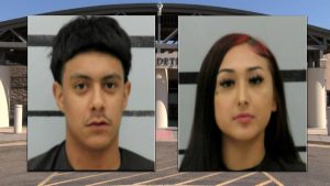 Mugshots of Devon Flores and Zaniah Ortiz, arrested in Lubbock after a shooting that left multiple bullet holes in a 31st Street home.