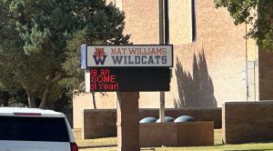 Nat Williams Elementary School sign in Lubbock, Texas, shown in news coverage of lawsuit alleging a Pre-K teacher sexually abused a 3-year-old student.