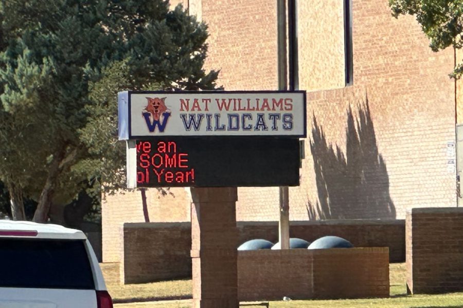 Nat Williams Elementary School sign in Lubbock, Texas, shown in news coverage of lawsuit alleging a Pre-K teacher sexually abused a 3-year-old student.