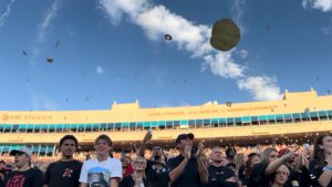Texas Tech fans at Jones AT&T Stadium toss tortillas into the air during a football game, continuing the university’s iconic and controversial game-day tradition.
