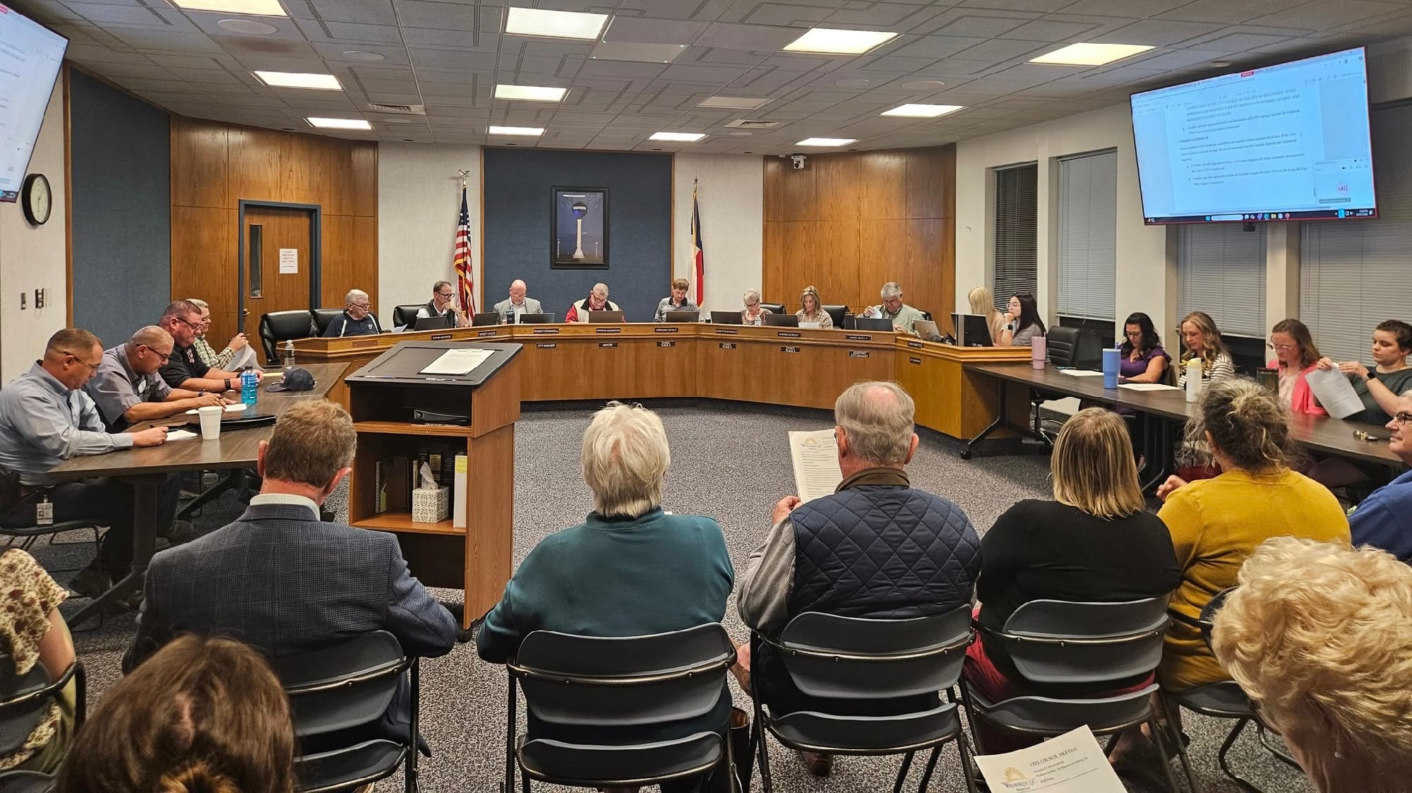 Wolfforth City Council meeting with officials and residents gathered as the council votes on the Sanctuary City for the Unborn ordinance.