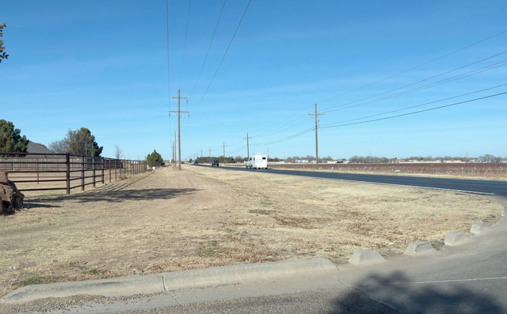Rural Lubbock County roadway along 151st Street where multiple abandoned dogs were reportedly struck and killed by vehicles.