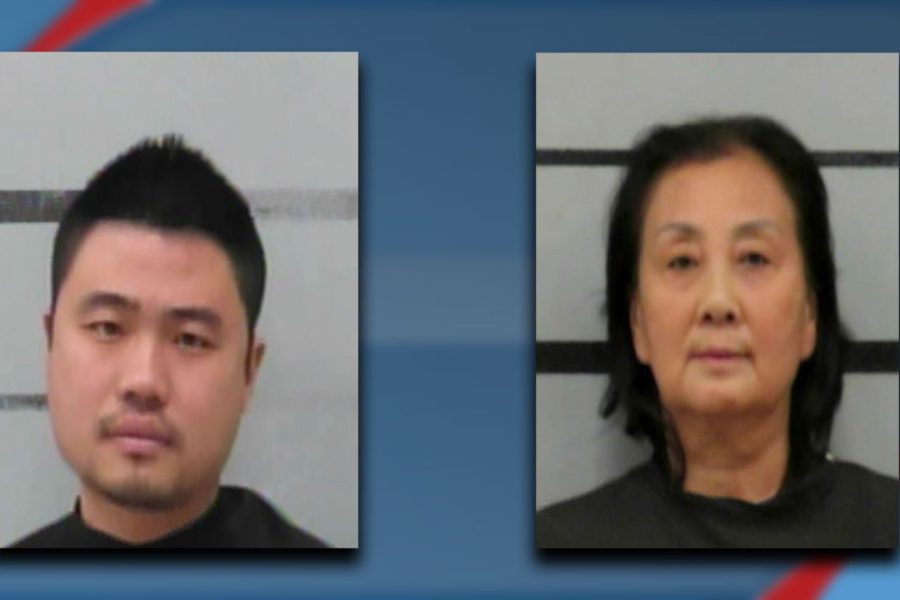 Mugshots of two individuals arrested in a Lubbock prostitution investigation, shown side by side against a booking backdrop.