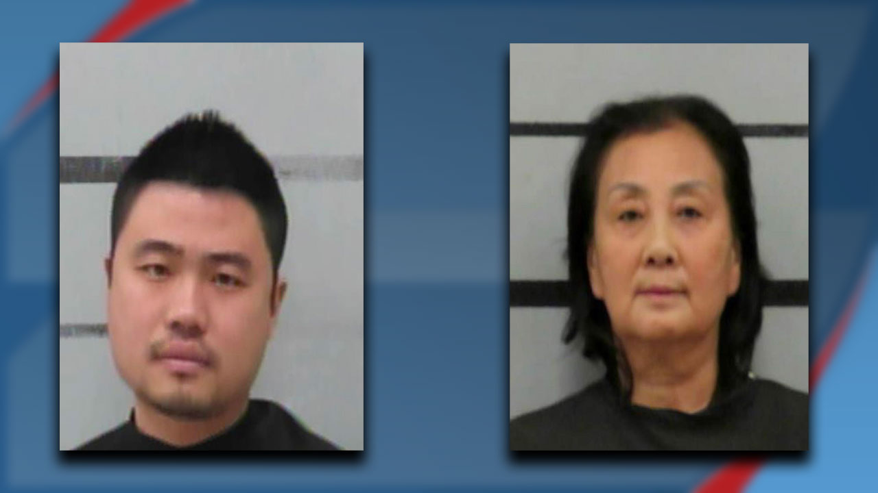Mugshots of two individuals arrested in a Lubbock prostitution investigation, shown side by side against a booking backdrop.