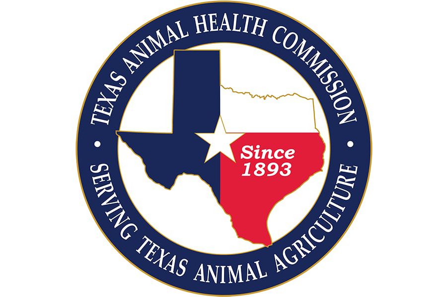 Official seal of the Texas Animal Health Commission featuring the Texas state outline and the text “Serving Texas Animal Agriculture Since 1893.”
