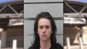 A booking photo of 17-year-old Nicholas Malachi Vecchio, featuring a young male with long, dark hair against a standard grey height-marker background.