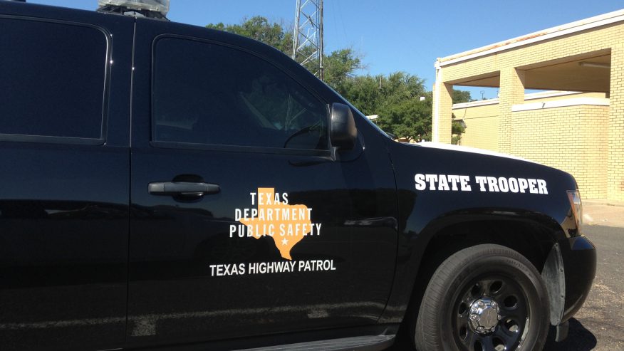 A black Texas Department of Public Safety SUV with "State Trooper" and "Texas Highway Patrol" decals parked in Lubbock.