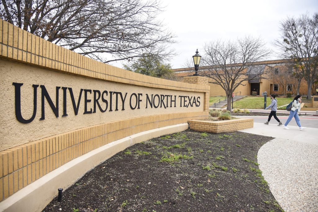 The University of North Texas sign, currently serving as a "Going Out of Business" banner for higher education.