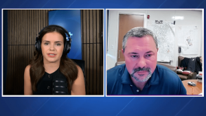 Texas Tech Board of Regents Chairman Cody Campbell speaking in a split-screen news interview about quarterback Brendan Sorsby.
