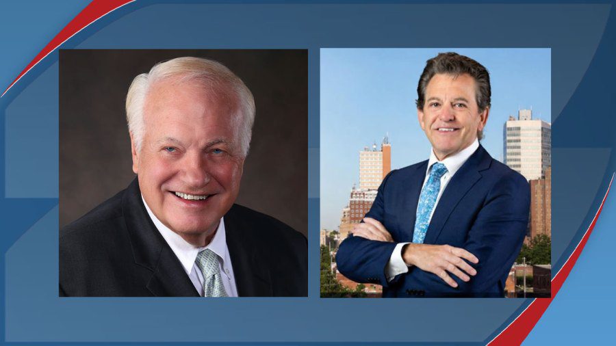 Side-by-side promotional portraits of Lubbock City Council candidates Tim Green and Gary Boren against a blue background.