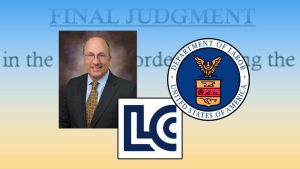 Graphic showing Federal Judge Wesley James Hendrix, the U.S. Department of Labor seal, and the Lubbock Chamber of Commerce logo over a blurred text background reading Final Judgment.