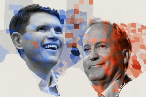 Graphic showing Democratic candidate James Talarico and Republican candidate Ken Paxton side-by-side over a map of Texas.
